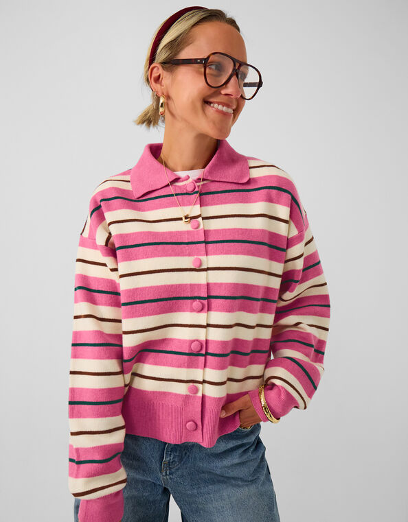 Accessorize x Good Manners Stripe Collar Cardigan ​, Pink (PINK), large