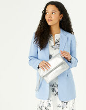 Leather Metallic Clutch, Silver (SILVER), large