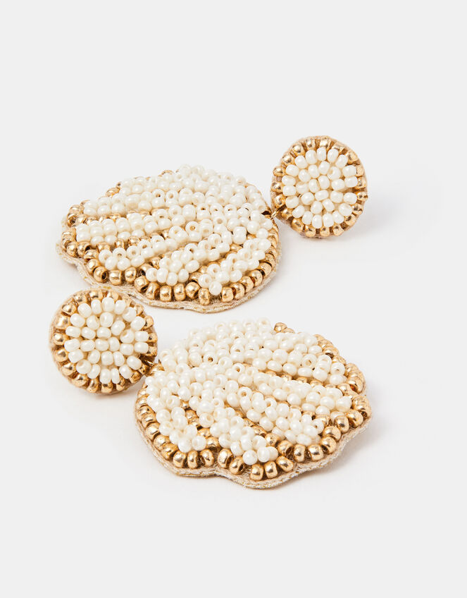 Beaded Shell Drop Earrings, , large