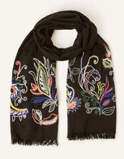 Floral Embroidered Blanket Scarf, , large