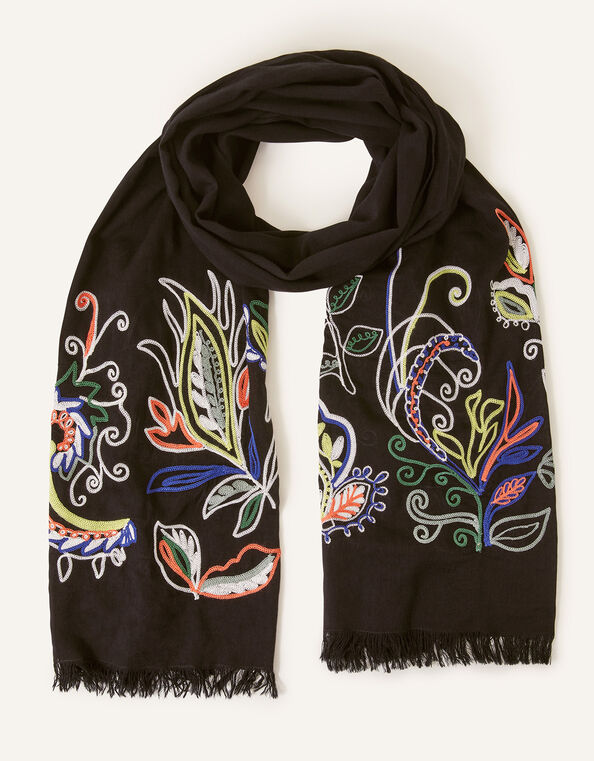 Floral Embroidered Blanket Scarf, , large