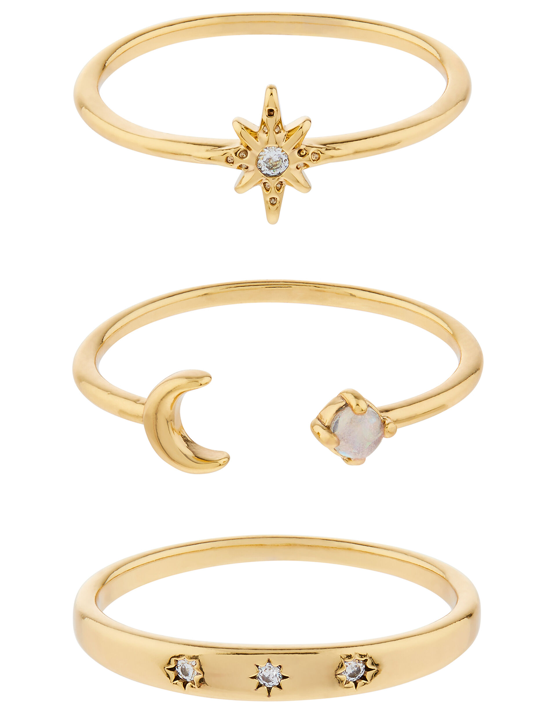 Star and Moon Sparkle Ring Set, Gold (GOLD), large