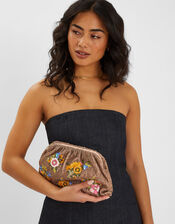 Hand-Beaded Floral Clutch Bag, , large