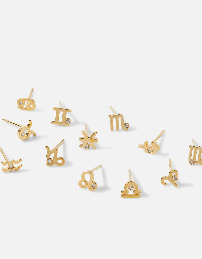 14ct Gold-Plated Zodiac Earrings 5 Pack, Gold (GOLD), large