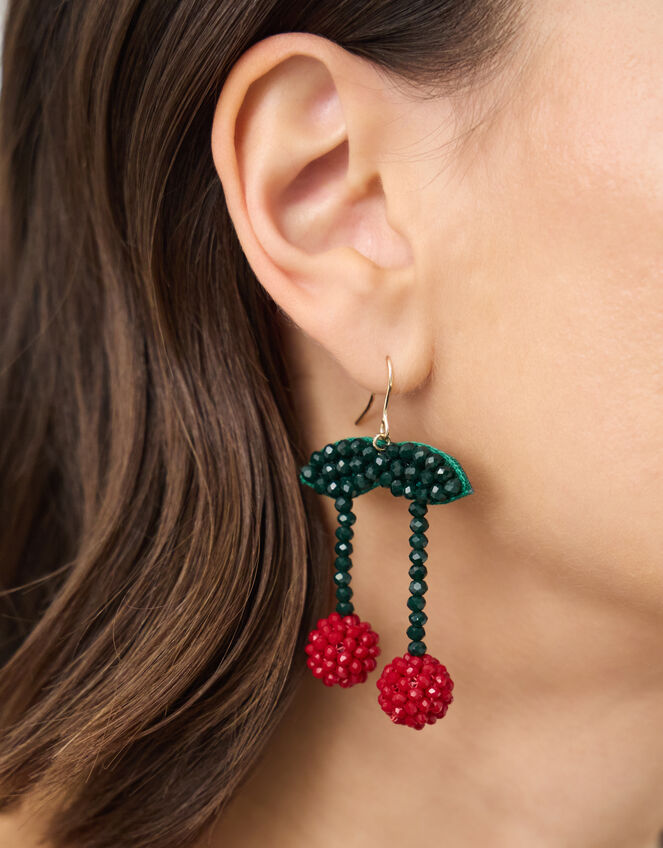 Cherry Beaded Drop Earrings, , large
