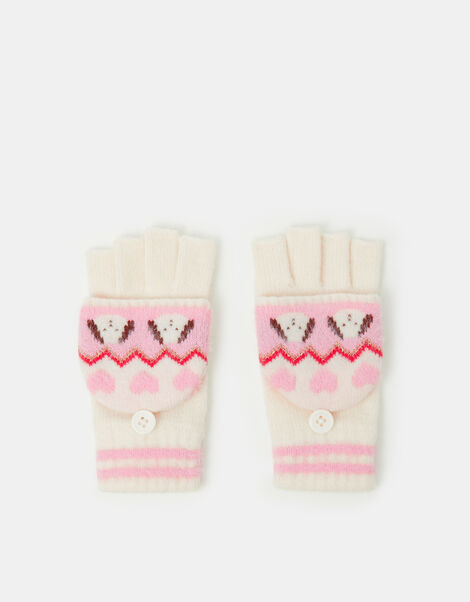 Girls Dog Fair Isle Fingerless Gloves, Multi (PASTEL MULTI), large