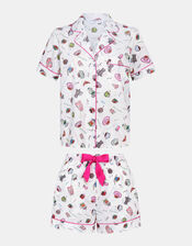 Coffee Print Short Pyjama Set, White (WHITE), large