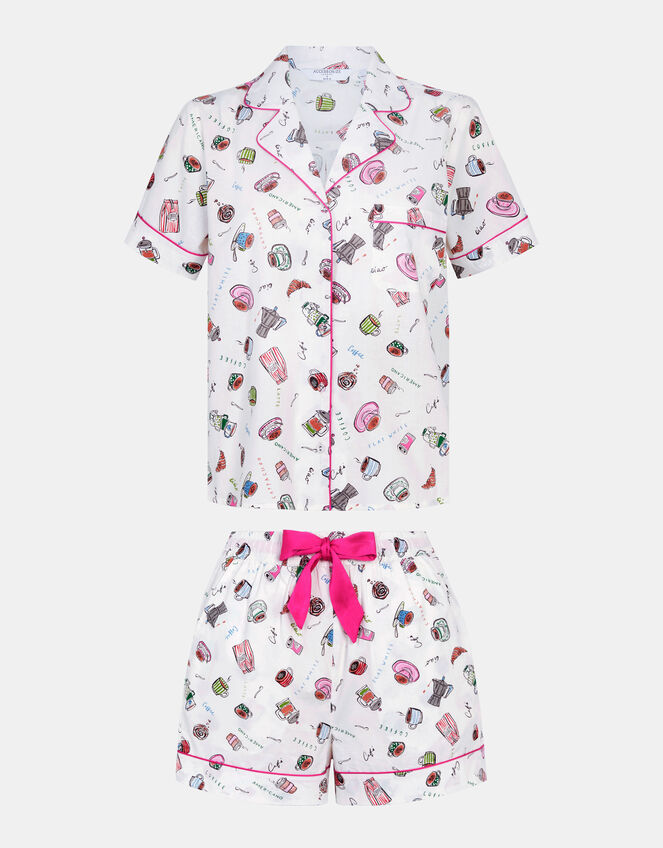 Coffee Print Short Pyjama Set, White (WHITE), large