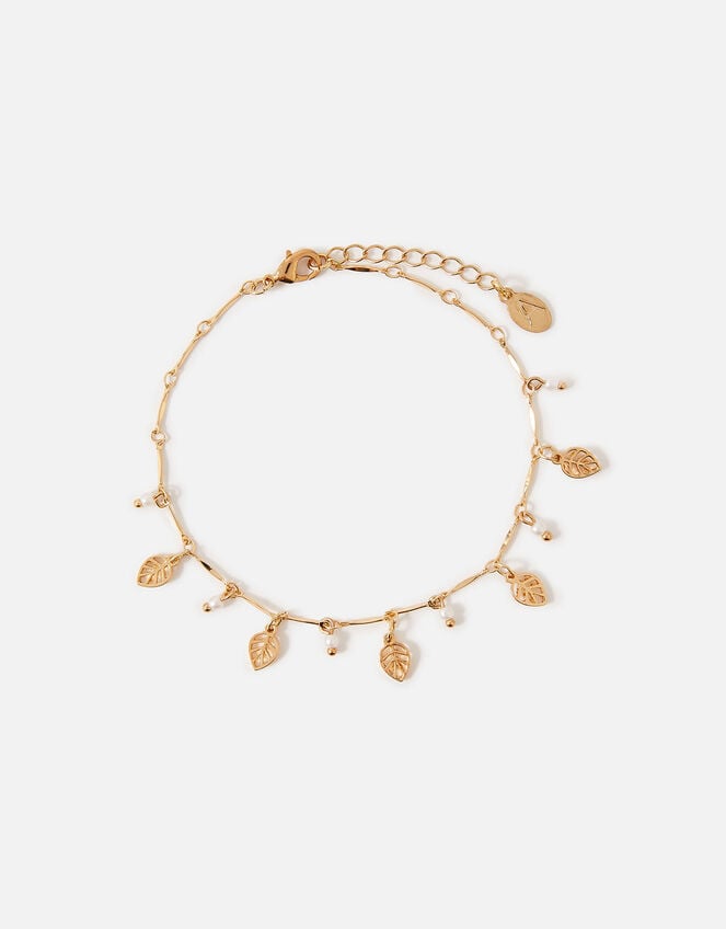 Leaf and Pearl Charm Anklet, , large