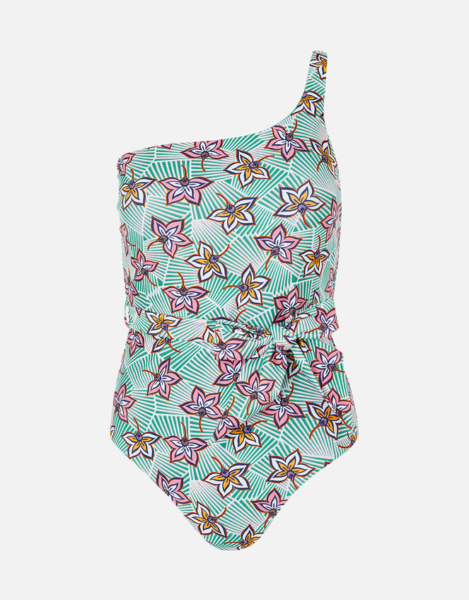Geo Floral One-Shoulder Swimsuit, Green (GREEN), large
