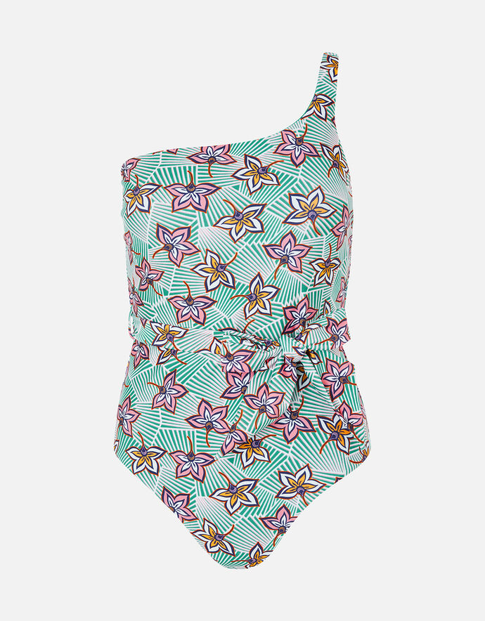 Geo Floral OneShoulder Swimsuit Green Swimsuits Accessorize UK