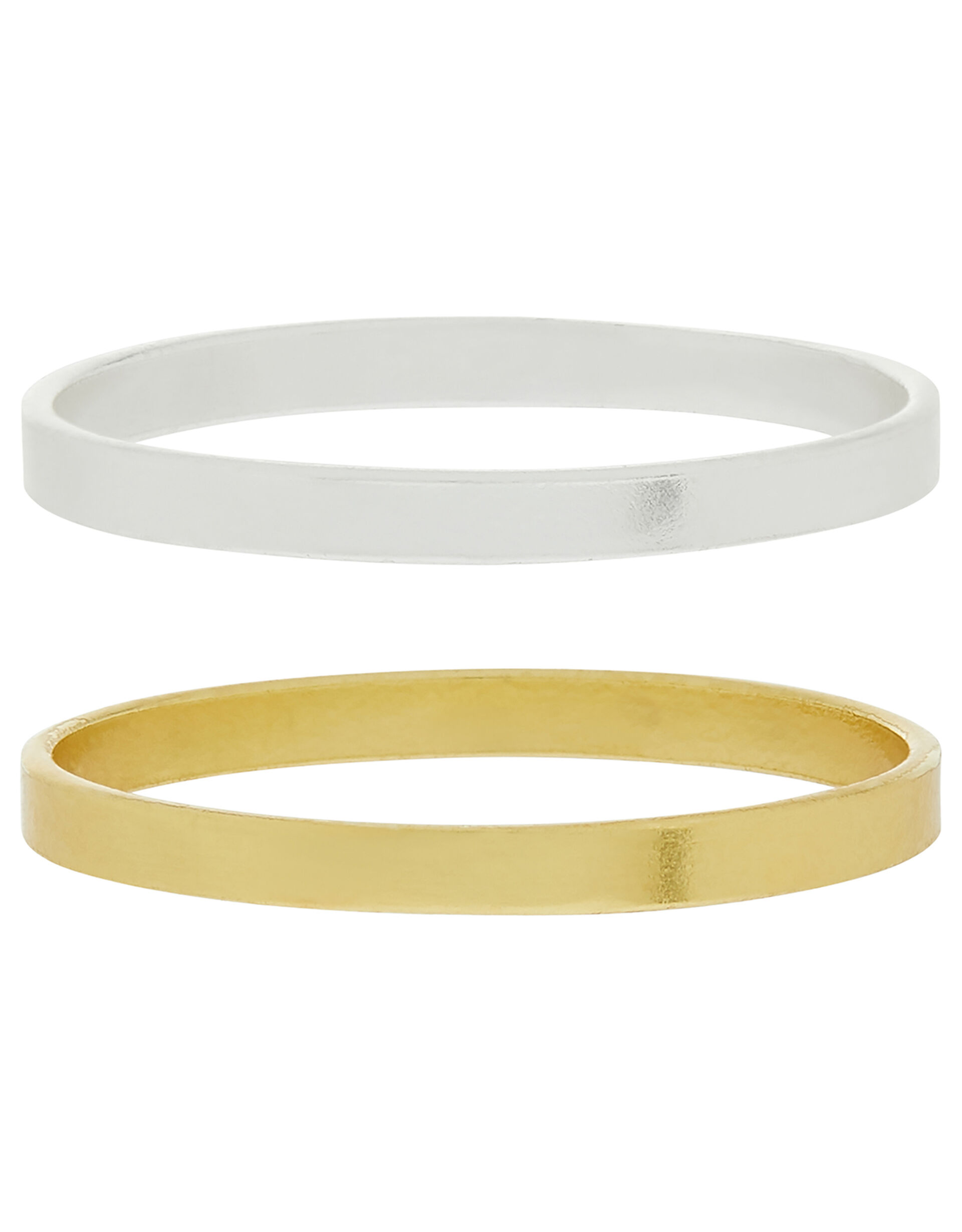 Sterling Silver Mixed Plate Band Ring Set, Metalic (METALLICS), large