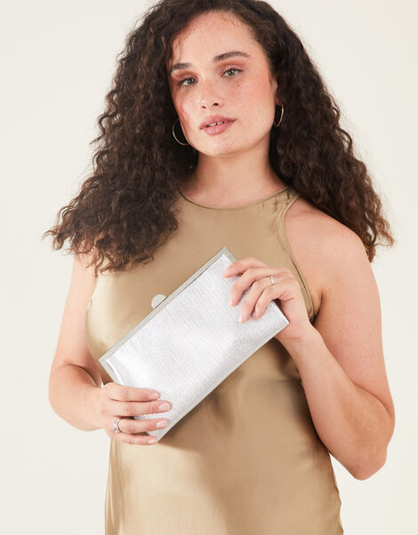 Metallic Frame Clutch Bag, Silver (SILVER), large