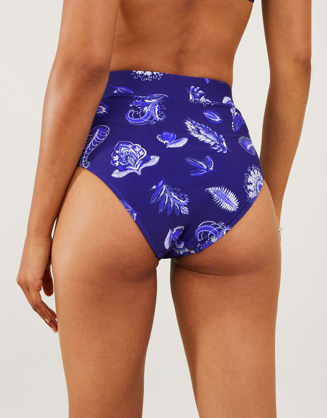 Paisley High Waisted Bikini Bottoms, Blue (BLUE), large