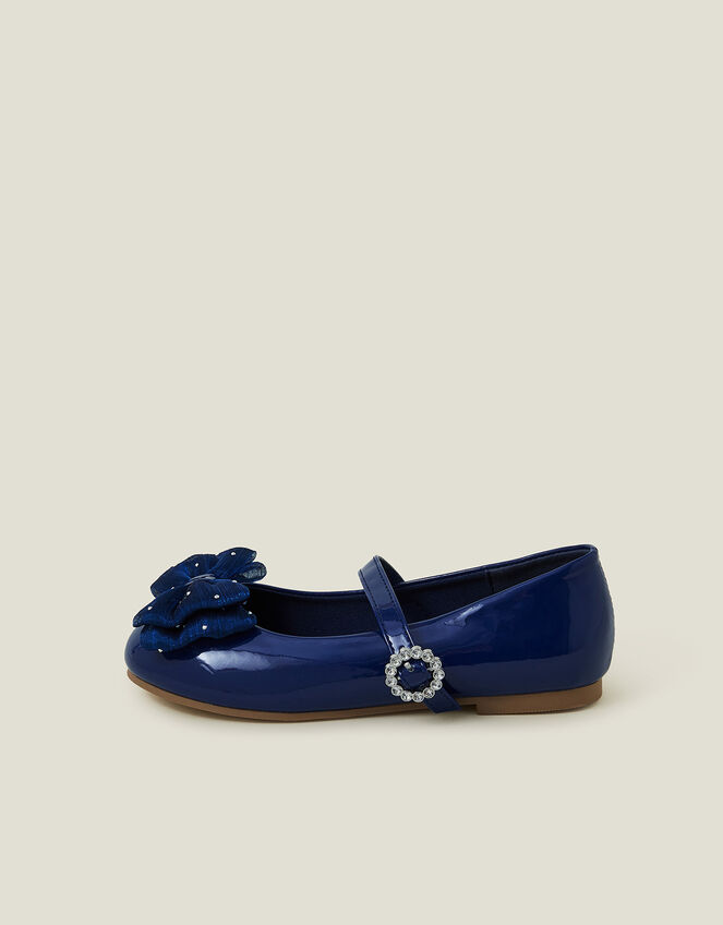 Girls Patent Bow Ballet Flats, Blue (NAVY), large
