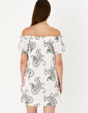 Embroidered Bardot Dress, Black (BLACK WHITE), large