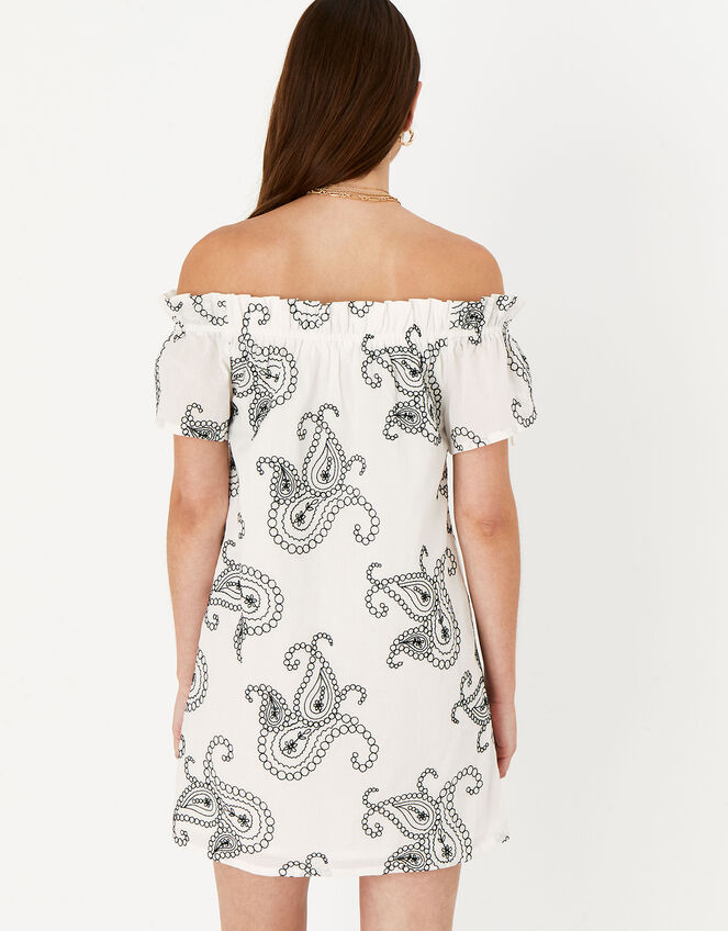 Embroidered Bardot Dress, Black (BLACK WHITE), large