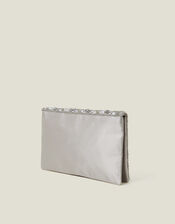Metallic Embellished Clutch Bag, Silver (SILVER), large
