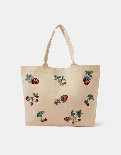 Strawberry Embellished Shopper Bag, , large