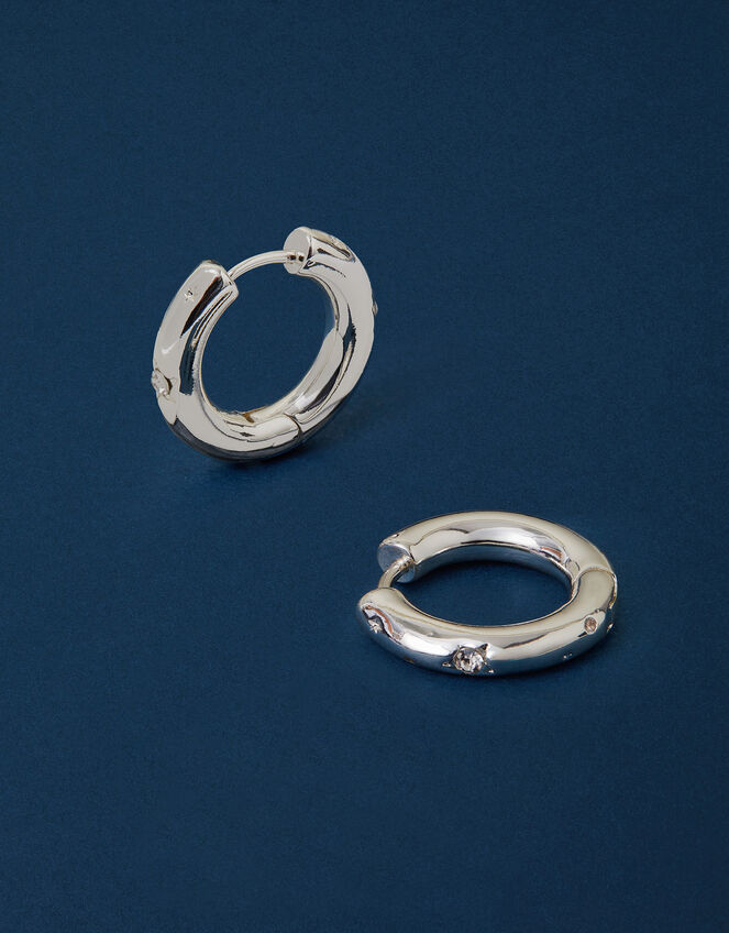 Sterling Silver-Plated Celestial Chunky Hoop Earrings, , large
