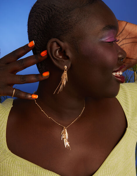 Mixed Tassel Leaf Pendant Necklace, , large