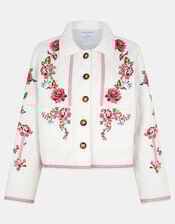 Floral Embroidered Quilted Jacket, Ivory (IVORY), large