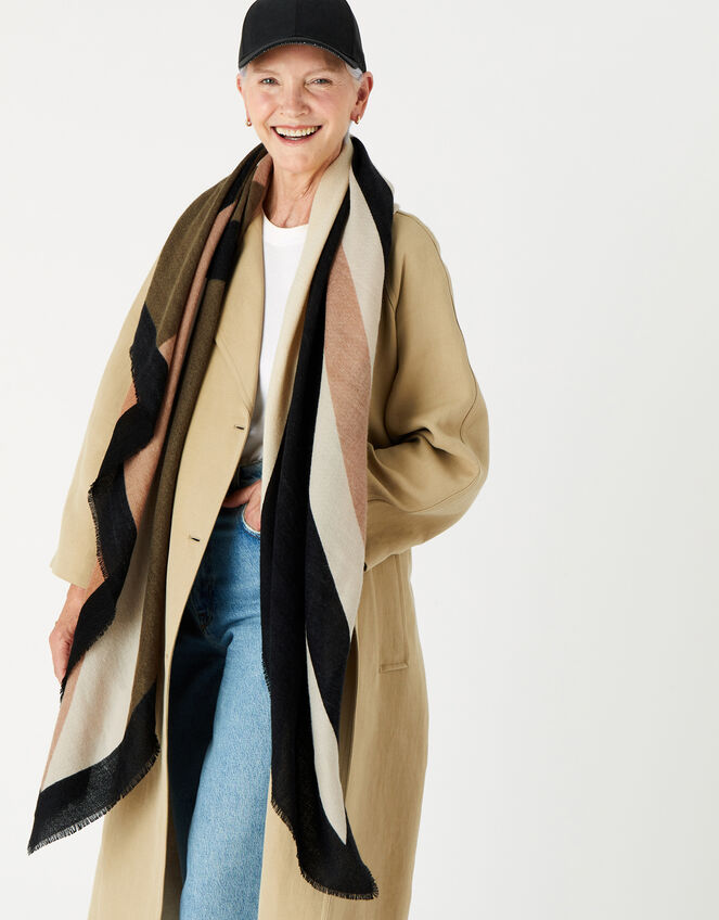 Mocha Geo Print Blanket Scarf, , large