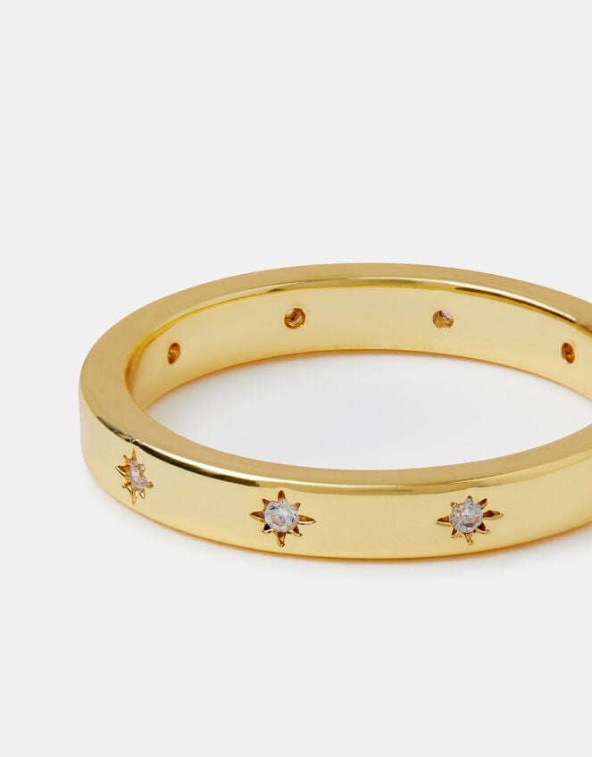14ct Gold-Plated Diamanté Star Ring, Gold (GOLD), large