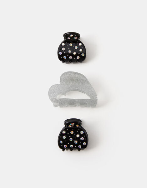 3-Pack Heart & Rhinestone Claw Clips, , large