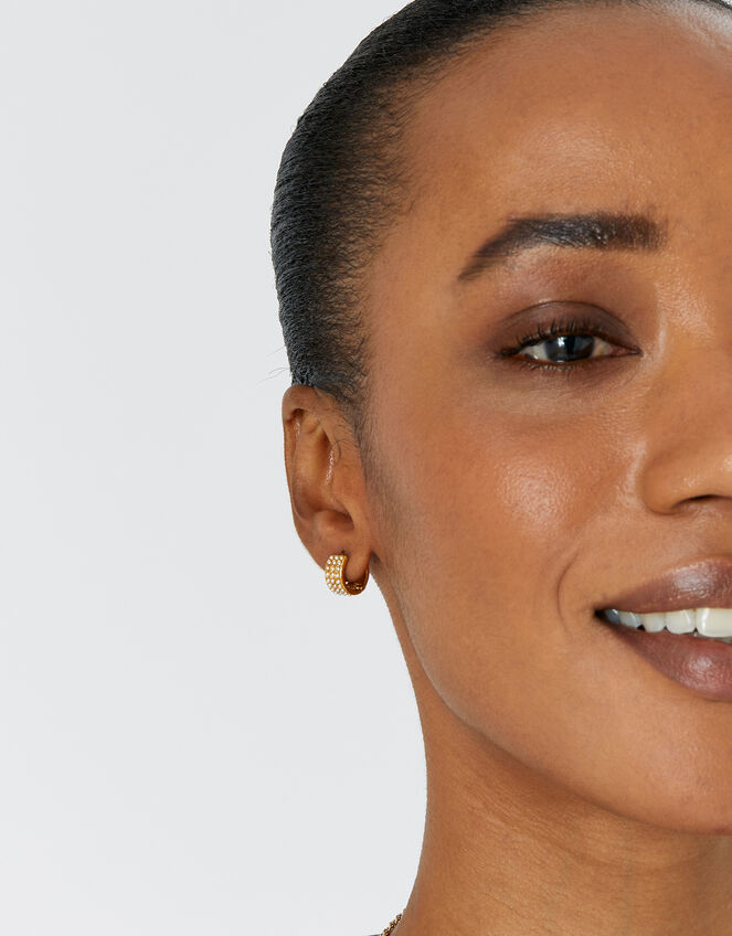 Gold-Plated Mini Pearl Hoops, , large