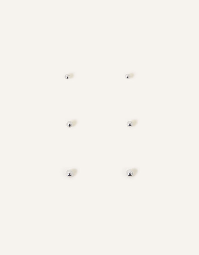 Sterling Silver Ball Studs Set of Three, , large