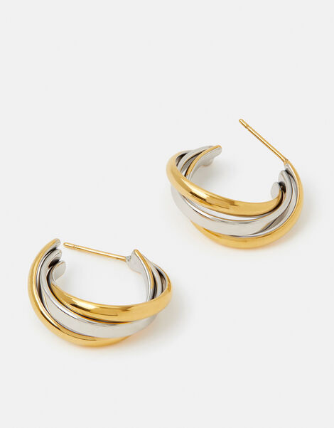 Stainless Steel Mixed Metal Twist Hoop Earrings, , large