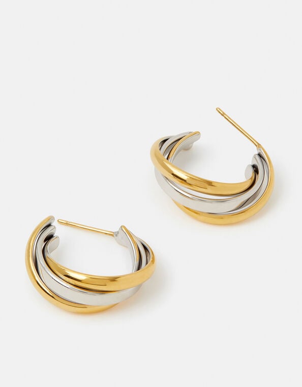 Stainless Steel Mixed Metal Twist Hoop Earrings, , large