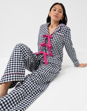 Bow Gingham Long Pyjamas Set, Blue (NAVY), large