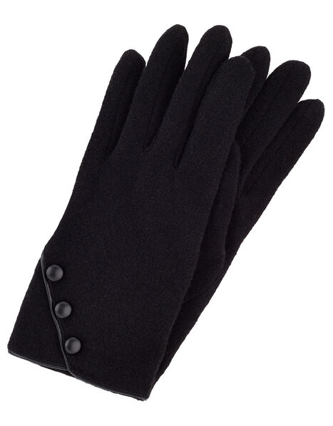 Button Cuff Gloves in Wool Blend Black, Black (BLACK), large