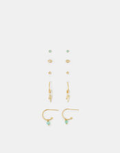 5-Pack 14ct Gold-Plated Celestial Stud & Hoop Earrings, , large