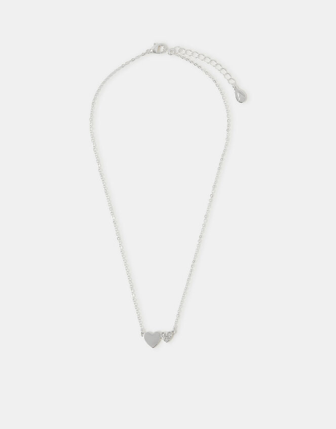 Double Heart Pendant Necklace, Silver (SILVER), large
