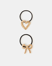 2-Pack Metal Heart & Bow Hair Bands, , large