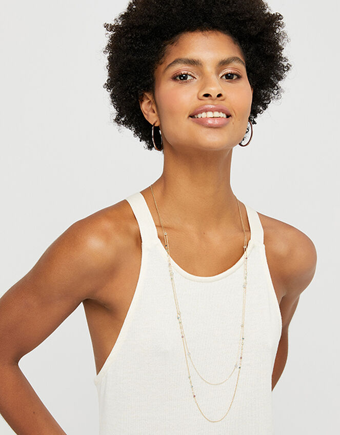 Gold-Plated Layered Chain Gem Rope Necklace, , large