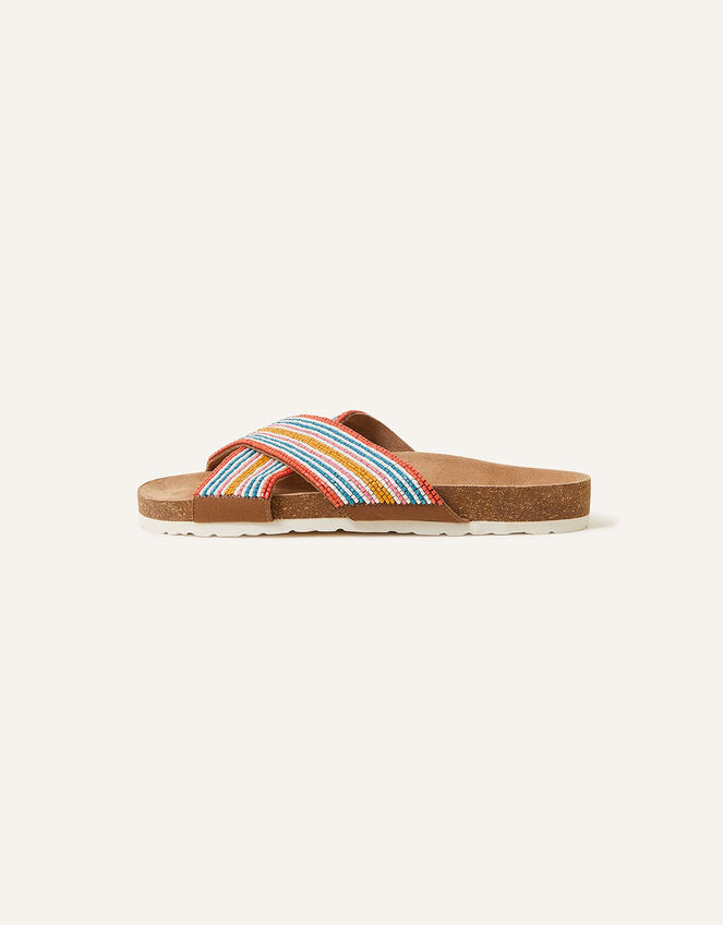 Beaded Stripe Cross Strap Footbed Sandals, Multi (BRIGHTS-MULTI), large