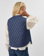 Heart Quilted Denim Waistcoat, DENIM, large