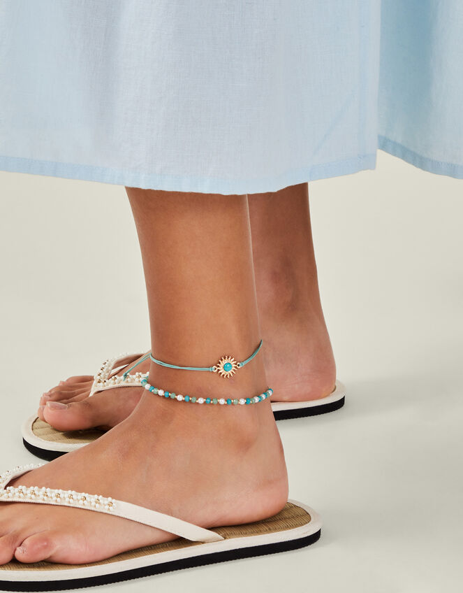 3-Pack Bead Feather Anklets, , large