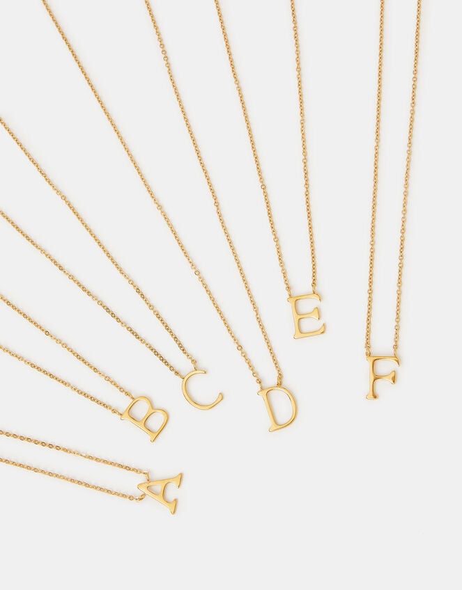 Stainless Steel Initial Pendant Necklace, Gold (GOLD), large