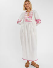 Embroidered Long Sleeve Maxi Dress, Ivory (IVORY), large