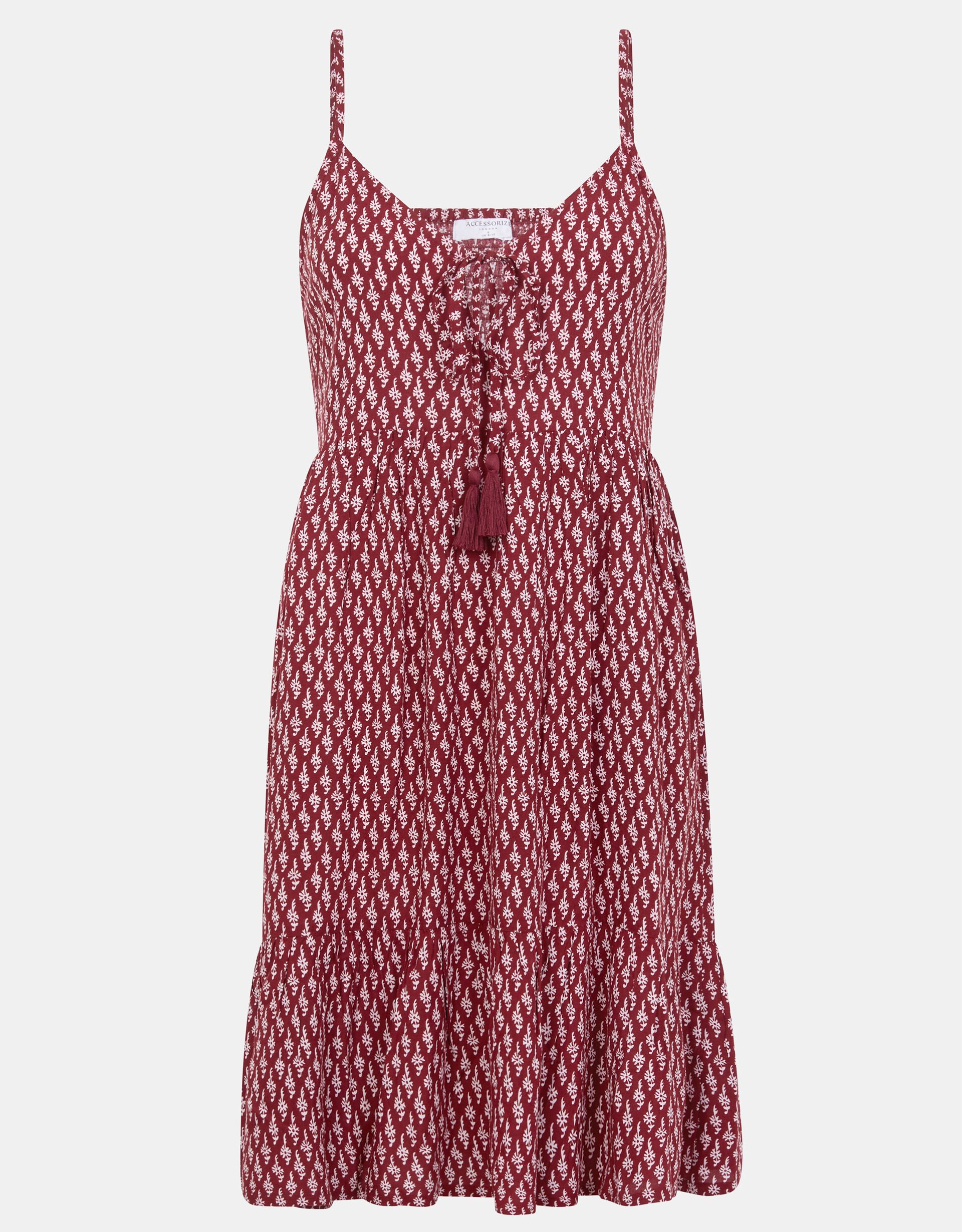 Flower Print Mini Dress, Red (BURGUNDY), large