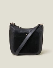 Leather Messenger Cross-Body Bag, Black (BLACK), large