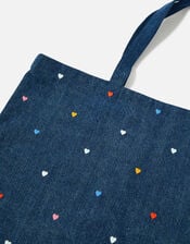 Denim Heart Embroidered Shopper Bag, , large
