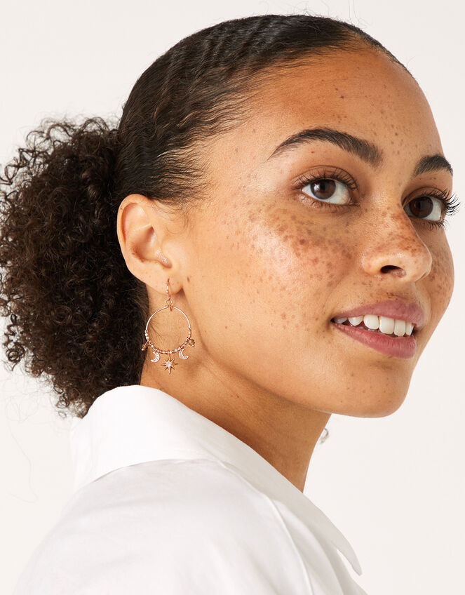 Sparkle Star and Moon Hoop Earrings, , large