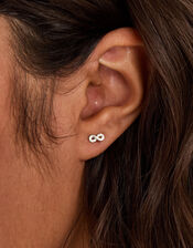 Sterling Silver Infinity Stud Earrings, , large