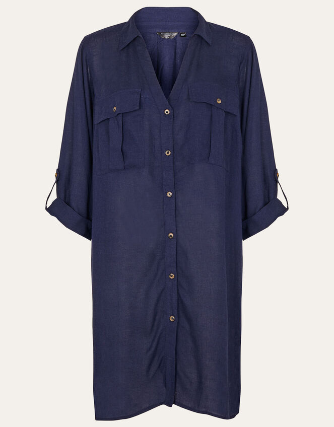 Long Sleeve Beach Shirt, Blue (NAVY), large